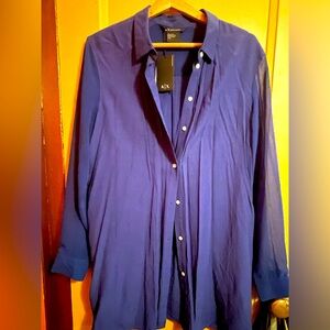 Navy blue blouse with sheer sleeves, never worn